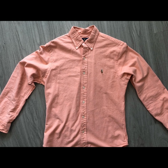 Ralph Lauren Slim Fit Oxford Shirt Coral in Color - Picture 6 of 6